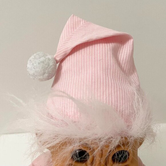 Vtg Russ Bedtime Sleepy Troll Doll Pajamas Pink Stripe Nightcap 8 Inch Tall - Picture 4 of 16